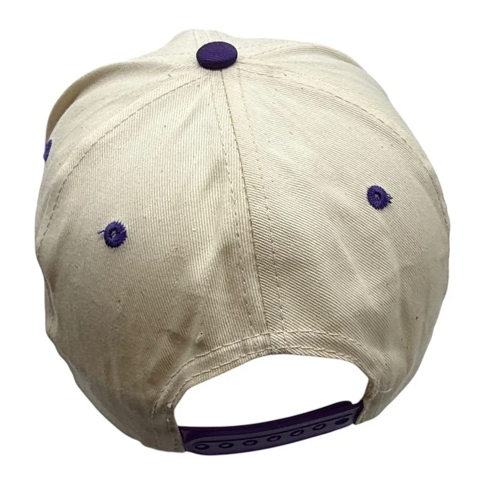 Vintage Bobs Big Boy‎ Snapback Hat Cream Purple Mascot Embroidered Cap TC